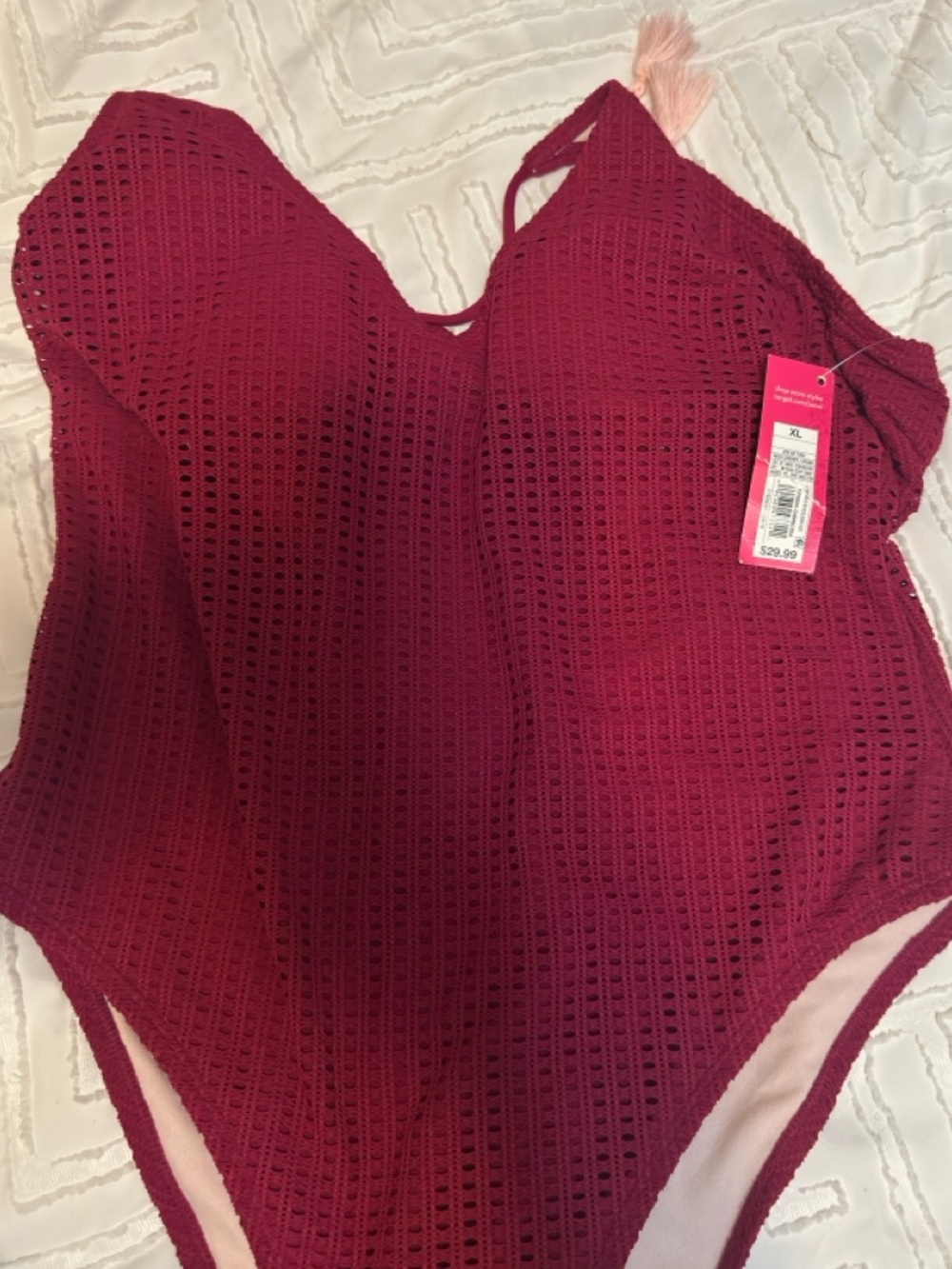 Crochet-Style Kids One-Piece Swimsuit - Deep Raspberry NWT